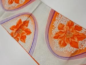 リサイクル　花々に曲線模様織出し袋帯